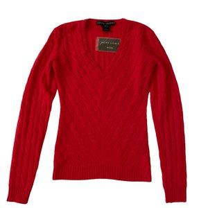 Ralph Lauren Black Label Cashmere Sweater Red V Neck Cable Knit S NWT